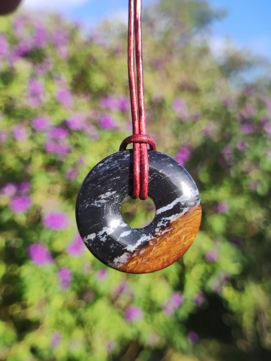 Achat black schwarz 30mm - Edelstein Donut Kette Mann Frau Vater Mutter Tochter Freund Heilstein Glück Schmuck Hippie Natur Rarität Geschenk - Art of Nature Berlin