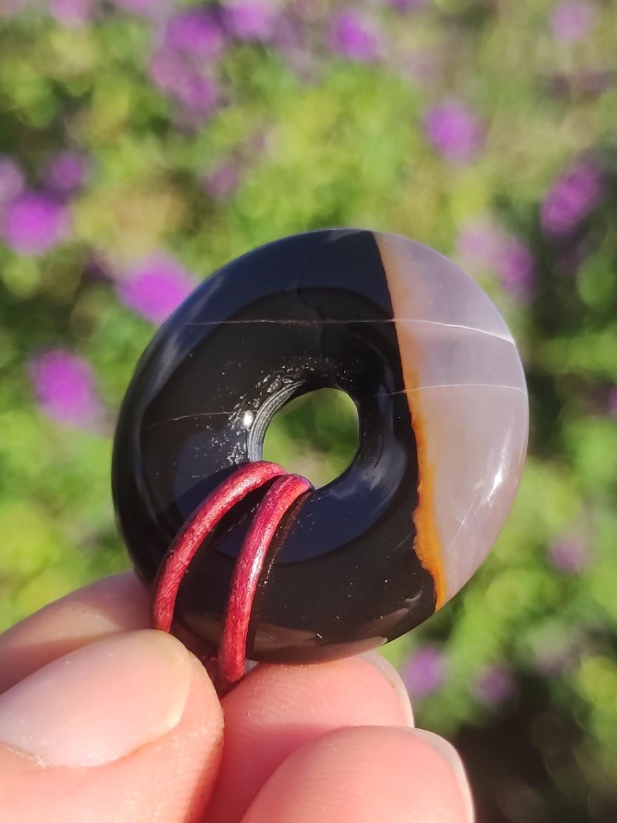 Achat black schwarz 30mm - Edelstein Donut Kette Mann Frau Vater Mutter Tochter Freund Heilstein Glück Schmuck Hippie Natur Rarität Geschenk - Art of Nature Berlin