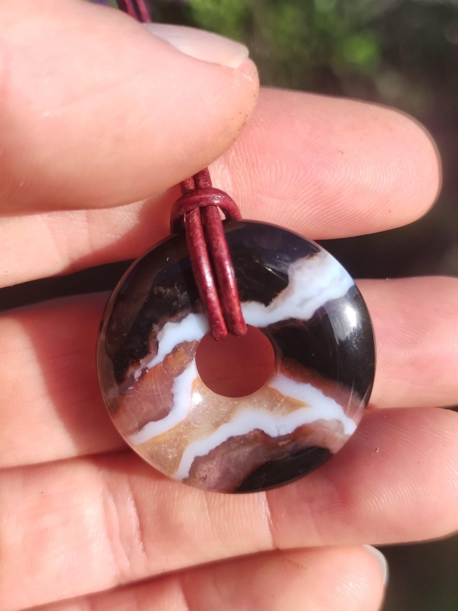 Achat black schwarz 30mm - Edelstein Donut Kette Mann Frau Vater Mutter Tochter Freund Heilstein Glück Schmuck Hippie Natur Rarität Geschenk - Art of Nature Berlin