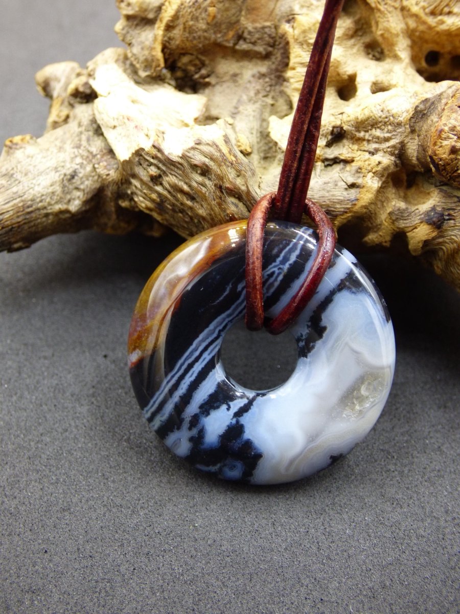 Achat black schwarz 30mm - Edelstein Donut Kette Mann Frau Vater Mutter Tochter Freund Heilstein Glück Schmuck Hippie Natur Rarität Geschenk - Art of Nature Berlin