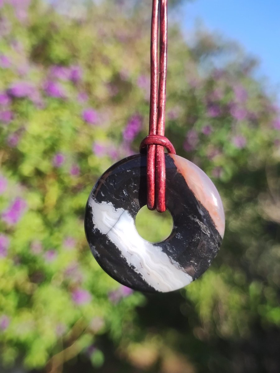 Achat black schwarz 30mm - Edelstein Donut Kette Mann Frau Vater Mutter Tochter Freund Heilstein Glück Schmuck Hippie Natur Rarität Geschenk - Art of Nature Berlin