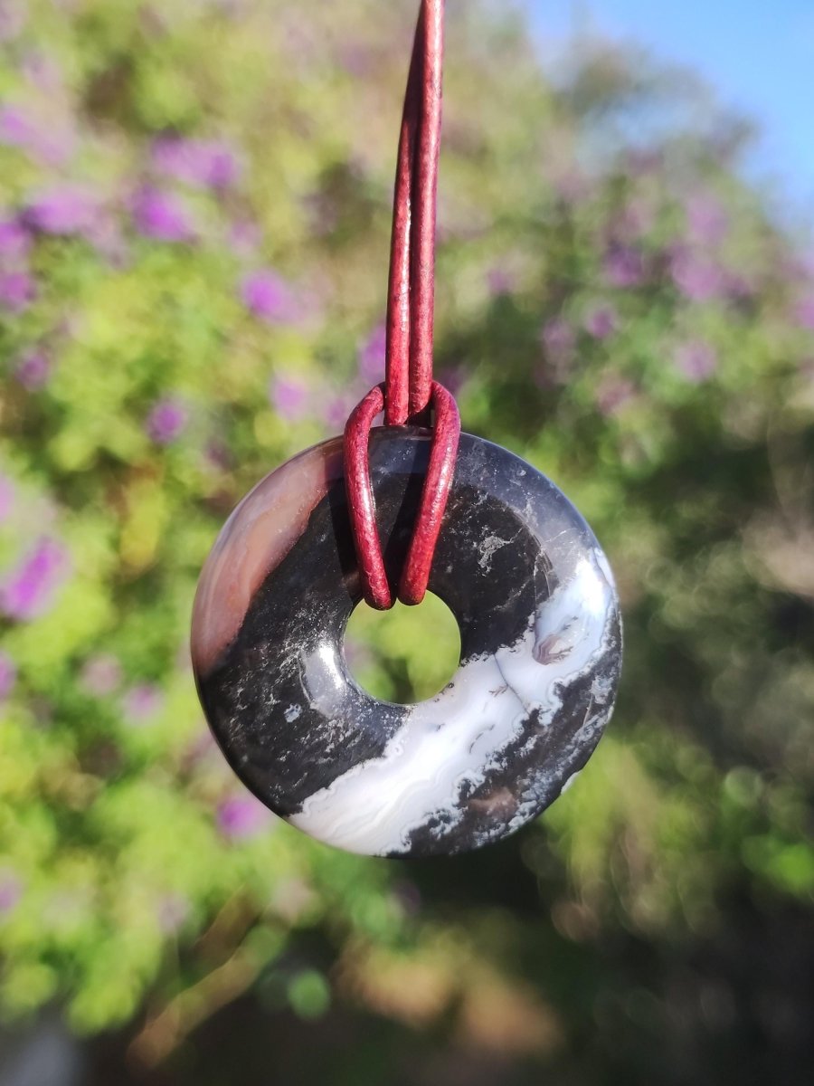 Achat black schwarz 30mm - Edelstein Donut Kette Mann Frau Vater Mutter Tochter Freund Heilstein Glück Schmuck Hippie Natur Rarität Geschenk - Art of Nature Berlin