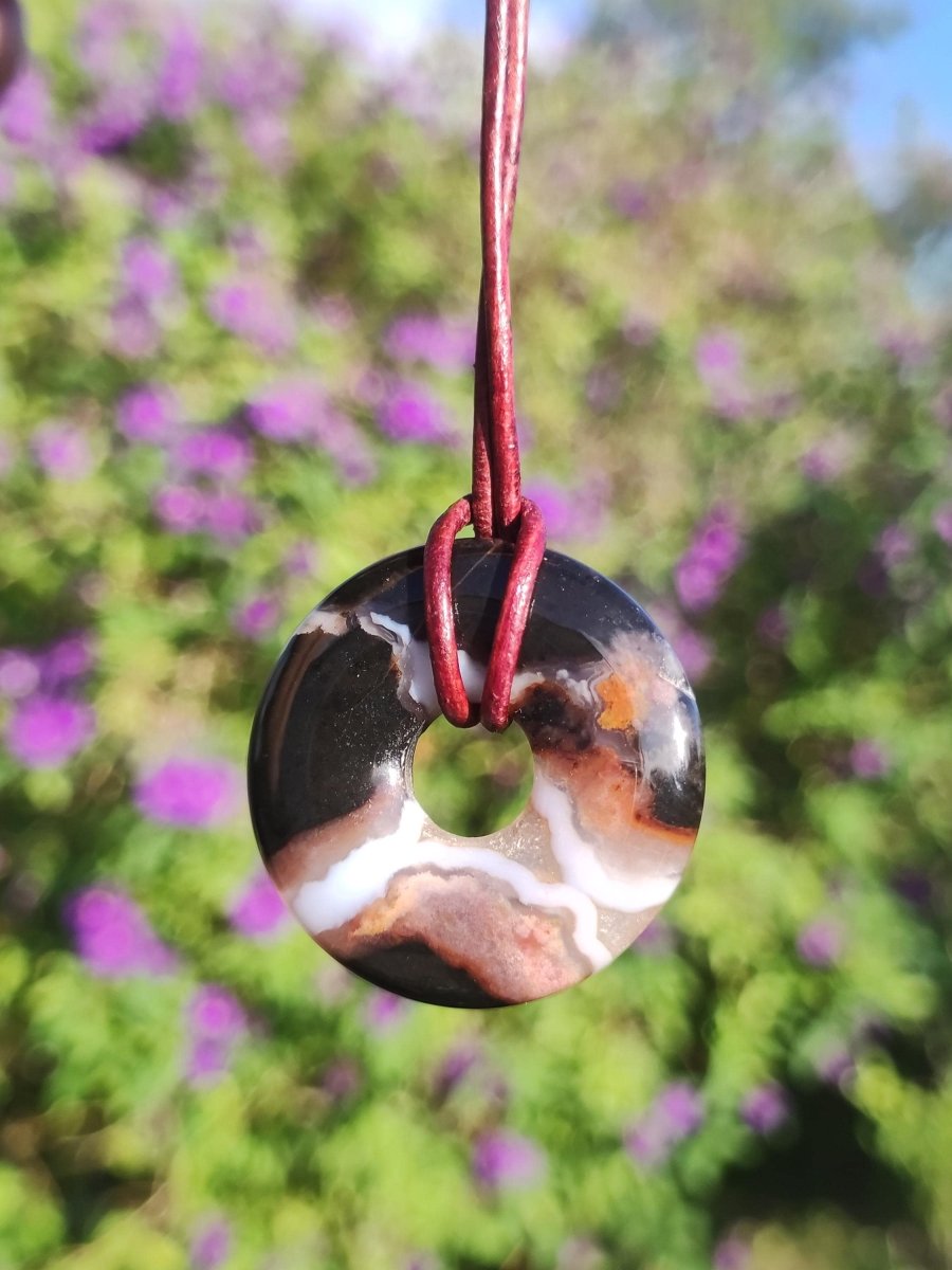 Achat black schwarz 30mm - Edelstein Donut Kette Mann Frau Vater Mutter Tochter Freund Heilstein Glück Schmuck Hippie Natur Rarität Geschenk - Art of Nature Berlin