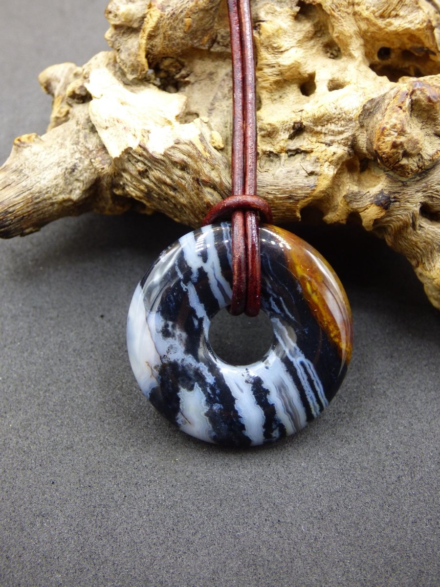 Achat black schwarz 30mm - Edelstein Donut Kette Mann Frau Vater Mutter Tochter Freund Heilstein Glück Schmuck Hippie Natur Rarität Geschenk - Art of Nature Berlin