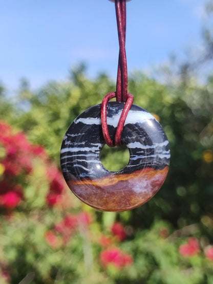 Achat black schwarz 30mm - Edelstein Donut Kette Mann Frau Vater Mutter Tochter Freund Heilstein Glück Schmuck Hippie Natur Rarität Geschenk - Art of Nature Berlin