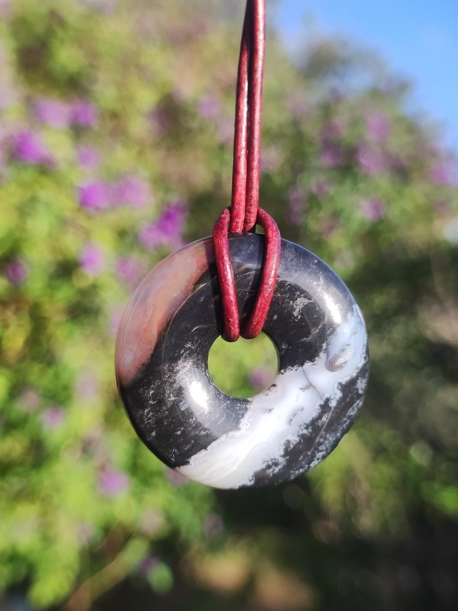 Achat black schwarz 30mm - Edelstein Donut Kette Mann Frau Vater Mutter Tochter Freund Heilstein Glück Schmuck Hippie Natur Rarität Geschenk - Art of Nature Berlin
