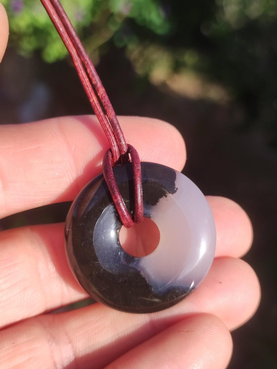 Achat black schwarz 30mm - Edelstein Donut Kette Mann Frau Vater Mutter Tochter Freund Heilstein Glück Schmuck Hippie Natur Rarität Geschenk - Art of Nature Berlin