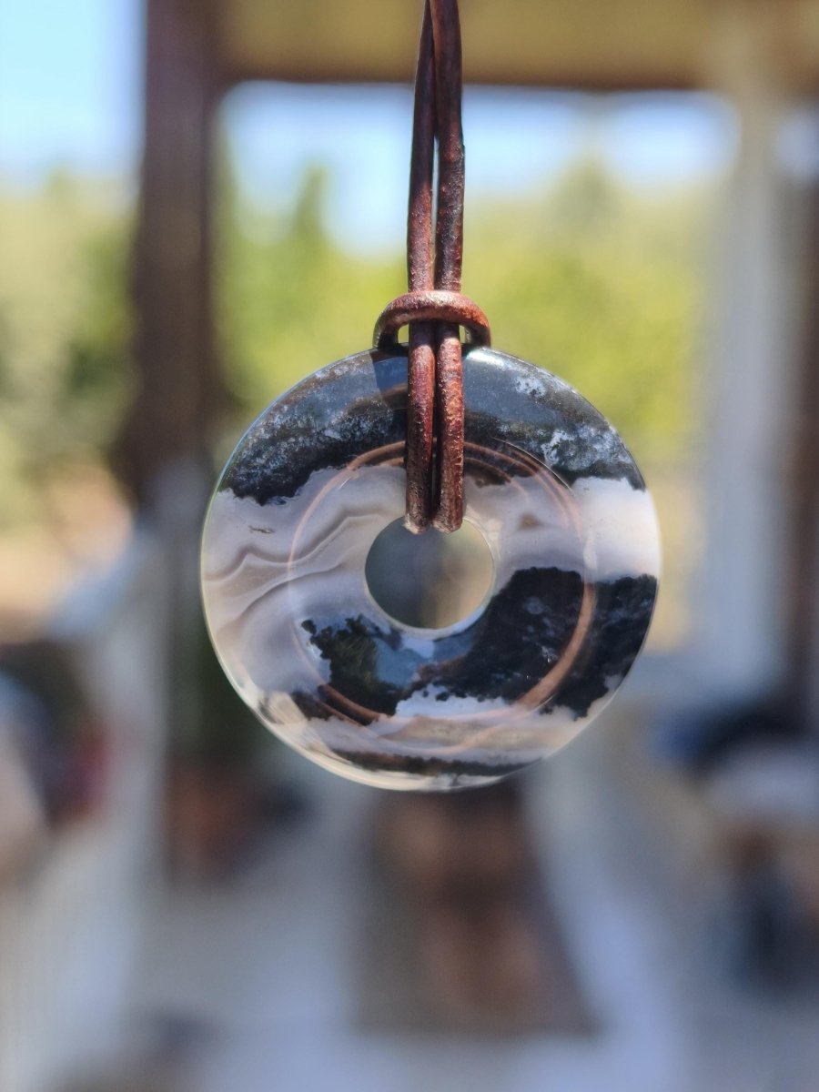 Achat black schwarz 30mm - Edelstein Donut Kette Mann Frau Vater Mutter Tochter Freund Heilstein Glück Schmuck Hippie Natur Rarität Geschenk - Art of Nature Berlin