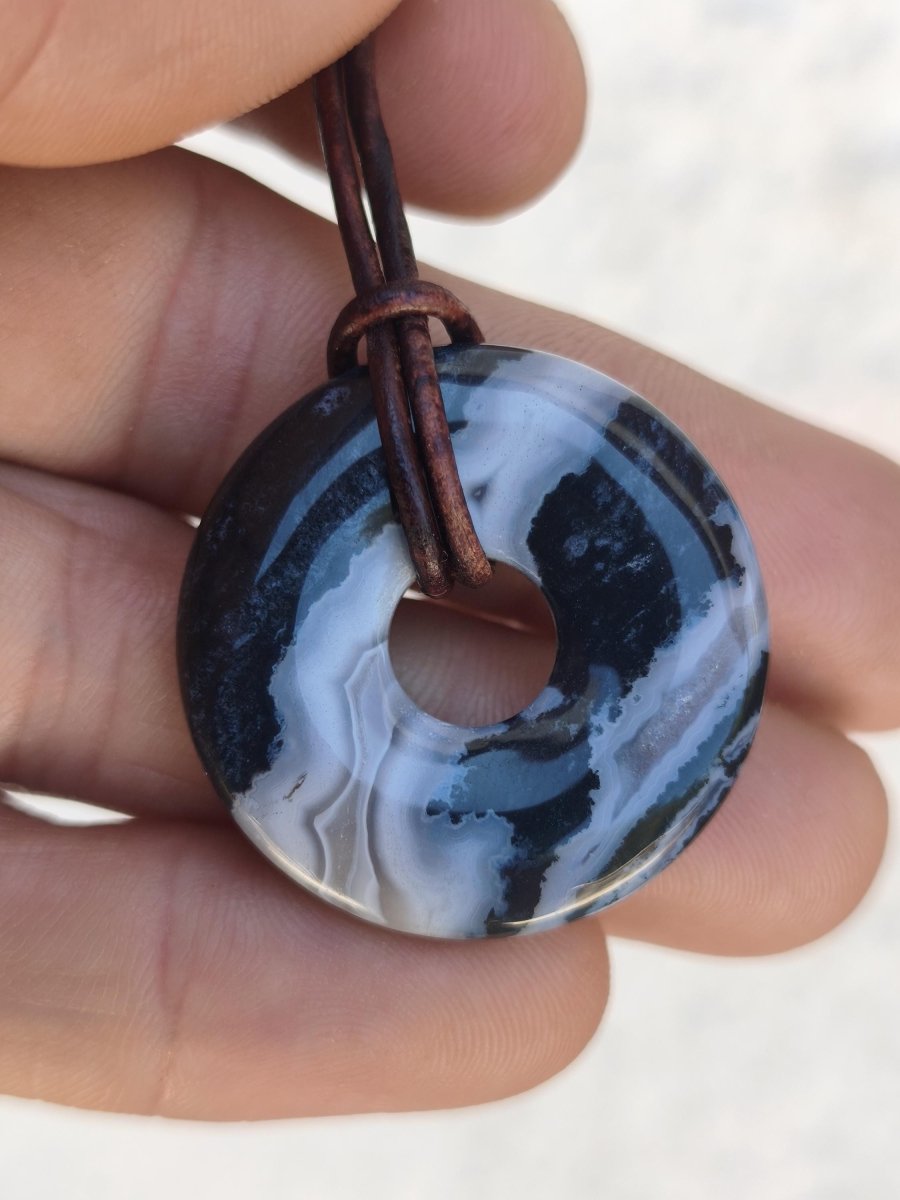 Achat black schwarz 30mm - Edelstein Donut Kette Mann Frau Vater Mutter Tochter Freund Heilstein Glück Schmuck Hippie Natur Rarität Geschenk - Art of Nature Berlin