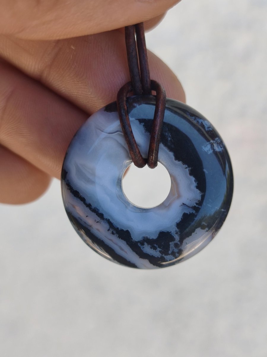 Achat black schwarz 30mm - Edelstein Donut Kette Mann Frau Vater Mutter Tochter Freund Heilstein Glück Schmuck Hippie Natur Rarität Geschenk - Art of Nature Berlin