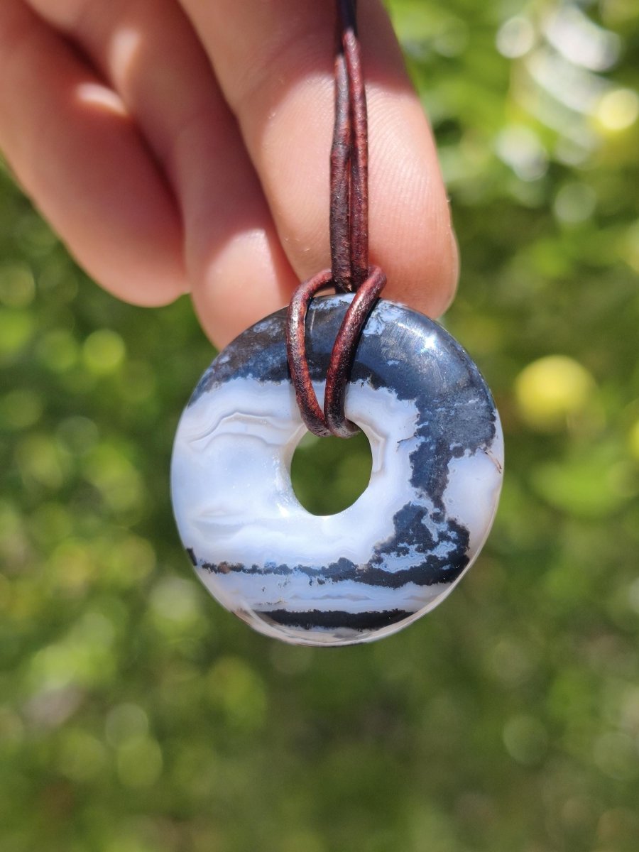 Achat black schwarz 30mm - Edelstein Donut Kette Mann Frau Vater Mutter Tochter Freund Heilstein Glück Schmuck Hippie Natur Rarität Geschenk - Art of Nature Berlin