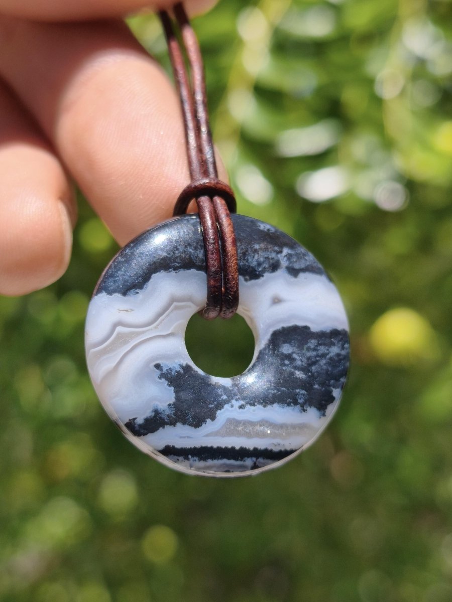 Achat black schwarz 30mm - Edelstein Donut Kette Mann Frau Vater Mutter Tochter Freund Heilstein Glück Schmuck Hippie Natur Rarität Geschenk - Art of Nature Berlin