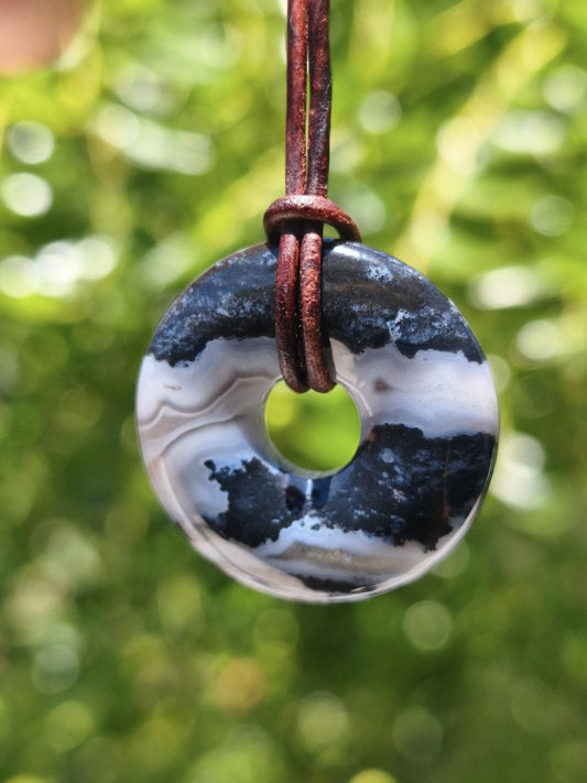 Achat black schwarz 30mm - Edelstein Donut Kette Mann Frau Vater Mutter Tochter Freund Heilstein Glück Schmuck Hippie Natur Rarität Geschenk - Art of Nature Berlin