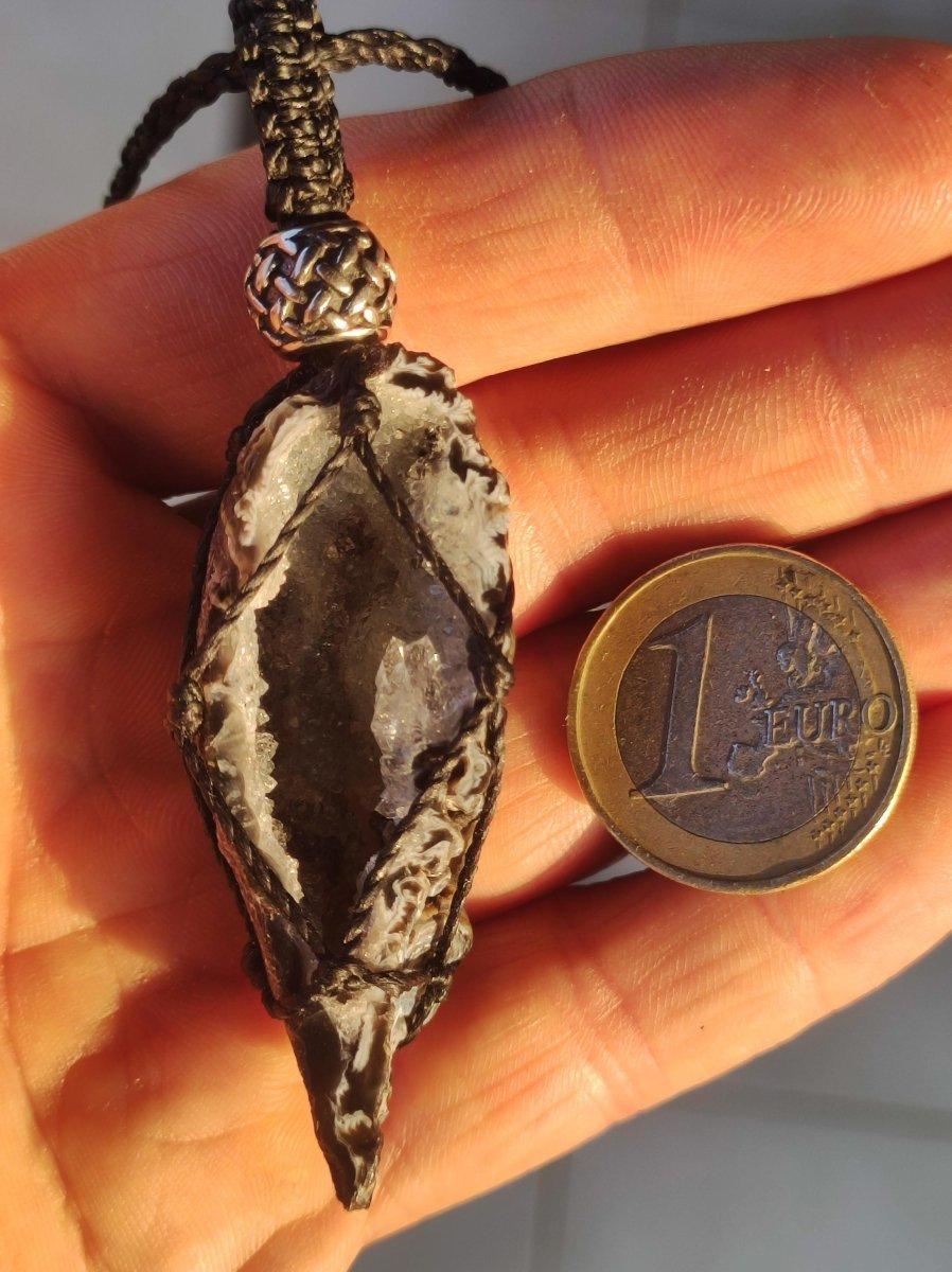 Achat Druzy Geode - Makramee Edelstein Kette Boho Ethno Vintage Natur Heilstein Energie Gechenk Er Sie Mann Frau Freundin Handarbeit Berlin - Art of Nature Berlin