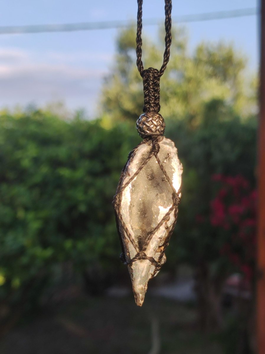 Achat Druzy Geode - Makramee Edelstein Kette Boho Ethno Vintage Natur Heilstein Energie Gechenk Er Sie Mann Frau Freundin Handarbeit Berlin - Art of Nature Berlin