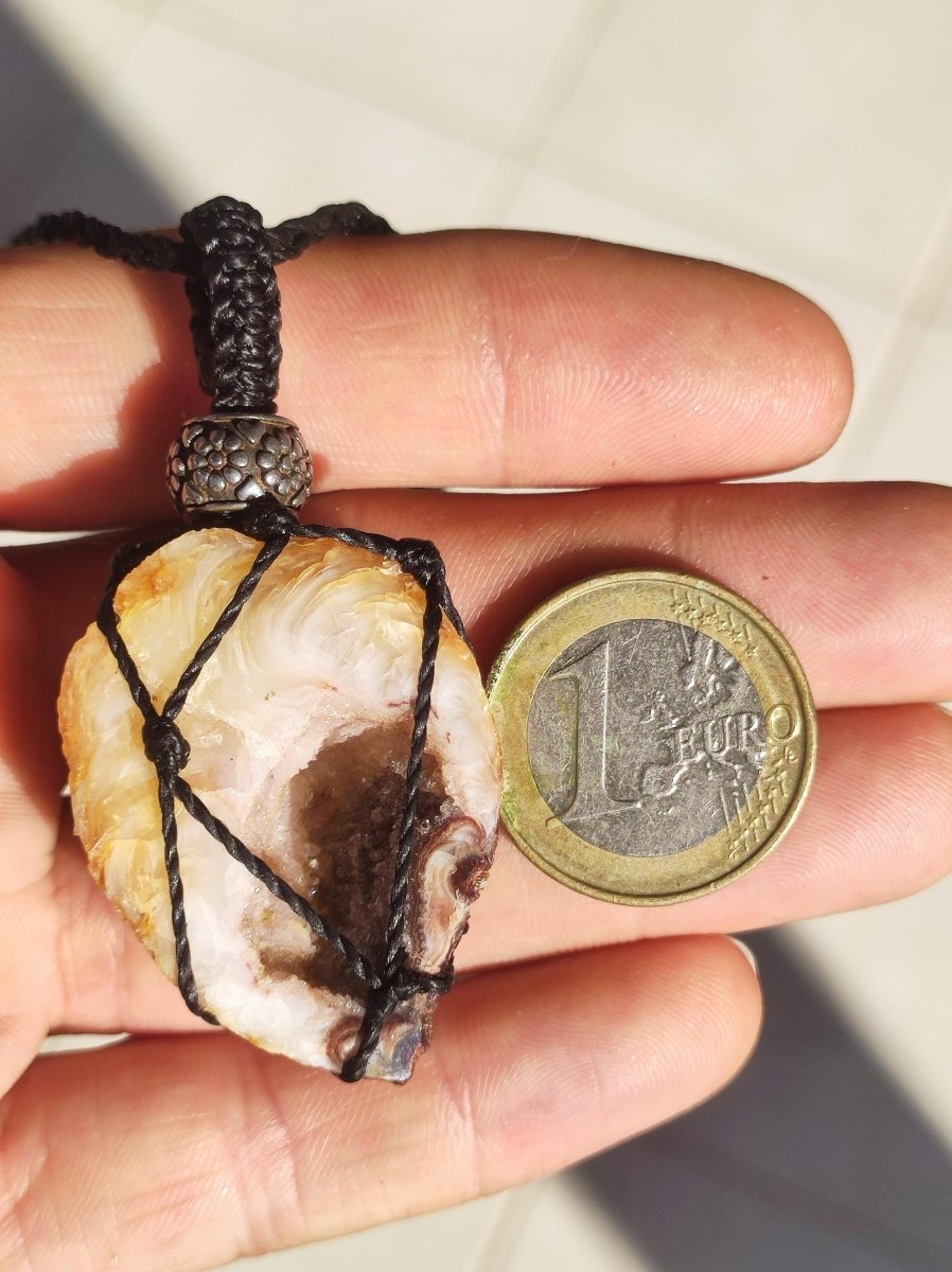 Achat Druzy Geode - Makramee Edelstein Kette Boho Ethno Vintage Natur Heilstein Energie Gechenk Er Sie Mann Frau Freundin Handarbeit Berlin - Art of Nature Berlin