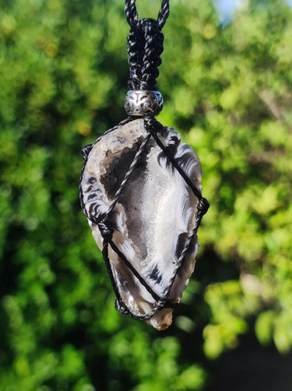 Achat Druzy Geode - Makramee Edelstein Kette Boho Ethno Vintage Natur Heilstein Energie Gechenk Er Sie Mann Frau Freundin Handarbeit Berlin - Art of Nature Berlin