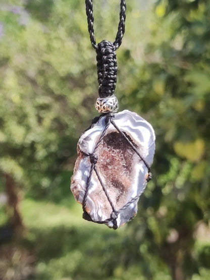 Achat Druzy Geode - Makramee Edelstein Kette Boho Ethno Vintage Natur Heilstein Energie Gechenk Er Sie Mann Frau Freundin Handarbeit Berlin - Art of Nature Berlin
