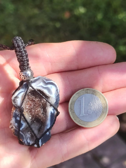 Achat Druzy Geode - Makramee Edelstein Kette Boho Ethno Vintage Natur Heilstein Energie Gechenk Er Sie Mann Frau Freundin Handarbeit Berlin - Art of Nature Berlin