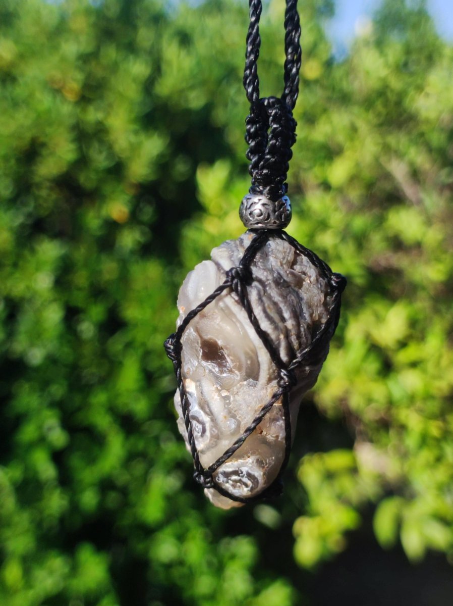 Achat Druzy Geode - Makramee Edelstein Kette Boho Ethno Vintage Natur Heilstein Energie Gechenk Er Sie Mann Frau Freundin Handarbeit Berlin - Art of Nature Berlin