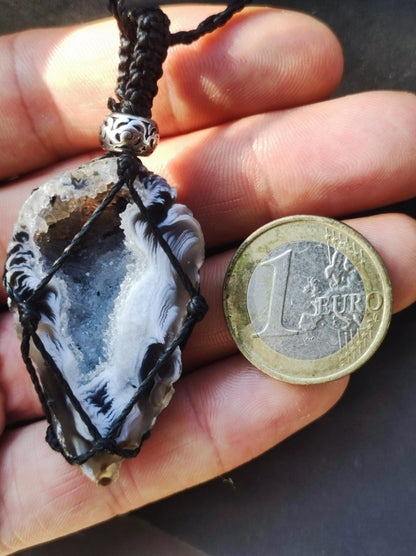 Achat Druzy Geode - Makramee Edelstein Kette Boho Ethno Vintage Natur Heilstein Energie Gechenk Er Sie Mann Frau Freundin Handarbeit Berlin - Art of Nature Berlin