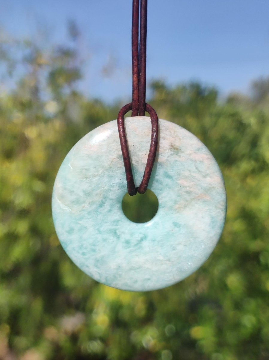 Amazonit 40mm ~ Edelstein Kette ~HIPPIE ~GOA ~Boho ~Tibet ~Ethno ~Nature ~Donut ~Schutzsymbol ~Heilstein - Art of Nature Berlin