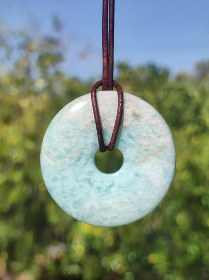 Amazonit 40mm ~ Edelstein Kette ~HIPPIE ~GOA ~Boho ~Tibet ~Ethno ~Nature ~Donut ~Schutzsymbol ~Heilstein - Art of Nature Berlin