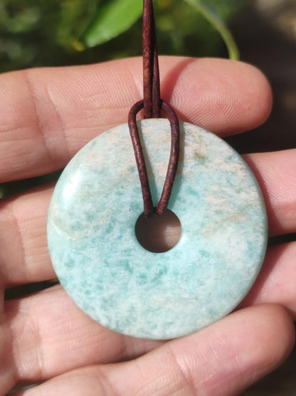 Amazonit 40mm ~ Edelstein Kette ~HIPPIE ~GOA ~Boho ~Tibet ~Ethno ~Nature ~Donut ~Schutzsymbol ~Heilstein - Art of Nature Berlin