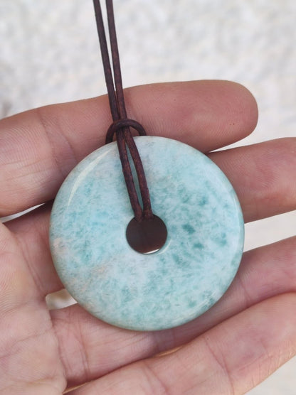 Amazonit 40mm ~ Edelstein Kette ~HIPPIE ~GOA ~Boho ~Tibet ~Ethno ~Nature ~Donut ~Schutzsymbol ~Heilstein - Art of Nature Berlin