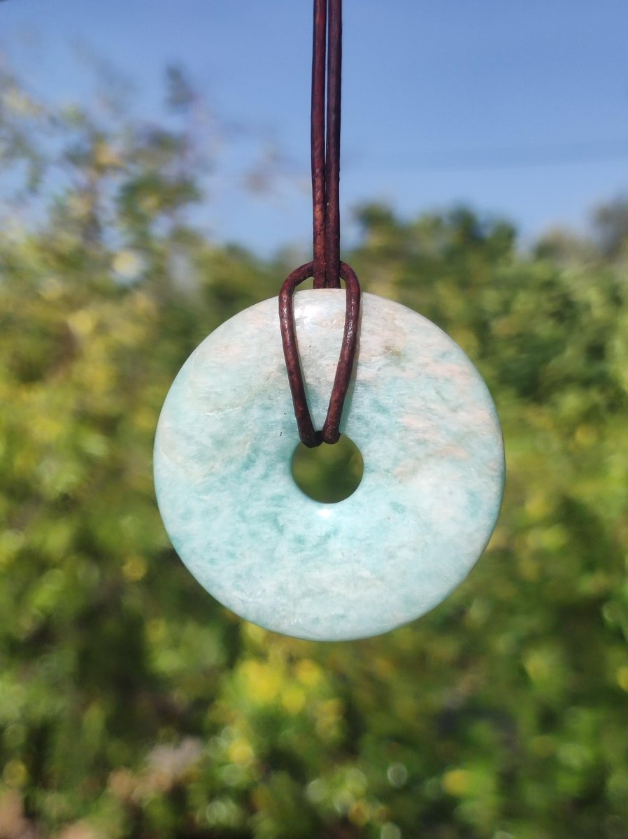 Amazonit 40mm ~ Edelstein Kette ~HIPPIE ~GOA ~Boho ~Tibet ~Ethno ~Nature ~Donut ~Schutzsymbol ~Heilstein - Art of Nature Berlin