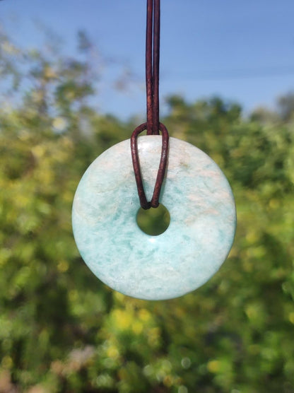 Amazonit 40mm ~ Edelstein Kette ~HIPPIE ~GOA ~Boho ~Tibet ~Ethno ~Nature ~Donut ~Schutzsymbol ~Heilstein - Art of Nature Berlin