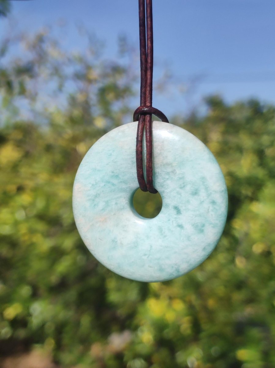 Amazonit 40mm ~ Edelstein Kette ~HIPPIE ~GOA ~Boho ~Tibet ~Ethno ~Nature ~Donut ~Schutzsymbol ~Heilstein - Art of Nature Berlin