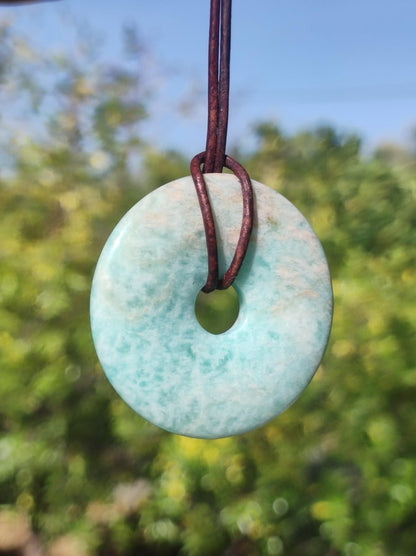 Amazonit 40mm ~ Edelstein Kette ~HIPPIE ~GOA ~Boho ~Tibet ~Ethno ~Nature ~Donut ~Schutzsymbol ~Heilstein - Art of Nature Berlin