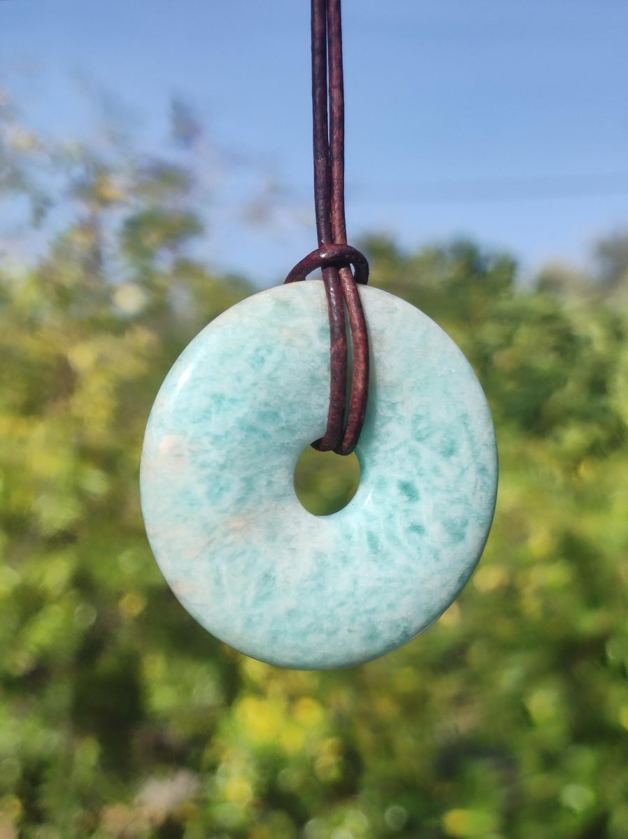 Amazonit 40mm ~ Edelstein Kette ~HIPPIE ~GOA ~Boho ~Tibet ~Ethno ~Nature ~Donut ~Schutzsymbol ~Heilstein - Art of Nature Berlin