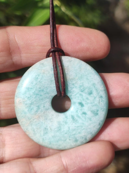 Amazonit 40mm ~ Edelstein Kette ~HIPPIE ~GOA ~Boho ~Tibet ~Ethno ~Nature ~Donut ~Schutzsymbol ~Heilstein - Art of Nature Berlin