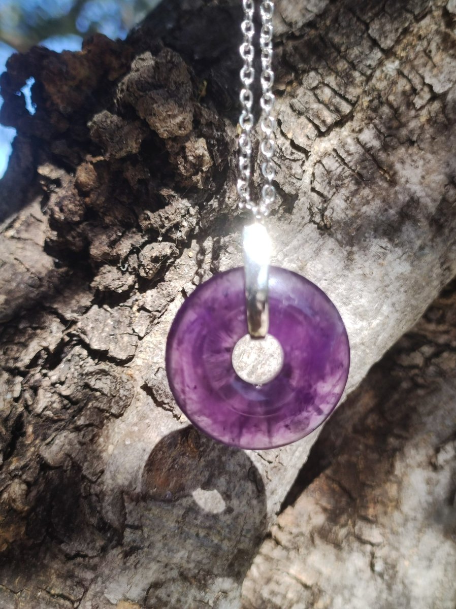 Amethyst ~ 925 Sterling Silber Edelstein Donut / Pi - Scheibe (chin. Schutzsymbol) ~ Kette Lila ~HIPPIE ~GOA ~Boho ~Ethno ~Nature ~Heilstein - Art of Nature Berlin