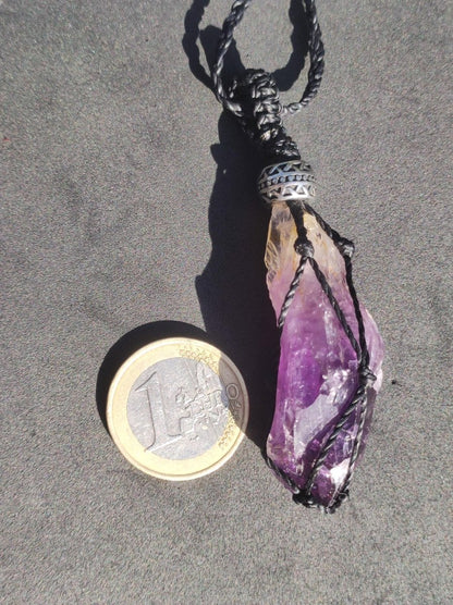 Amethyst roh ~ Makramee Edelstein Kette lila Natur Rarität Heilstein Kristall HIPPIE Boho Mann Frau Mutter Geschenk Er Sie roh Mineral - Art of Nature Berlin