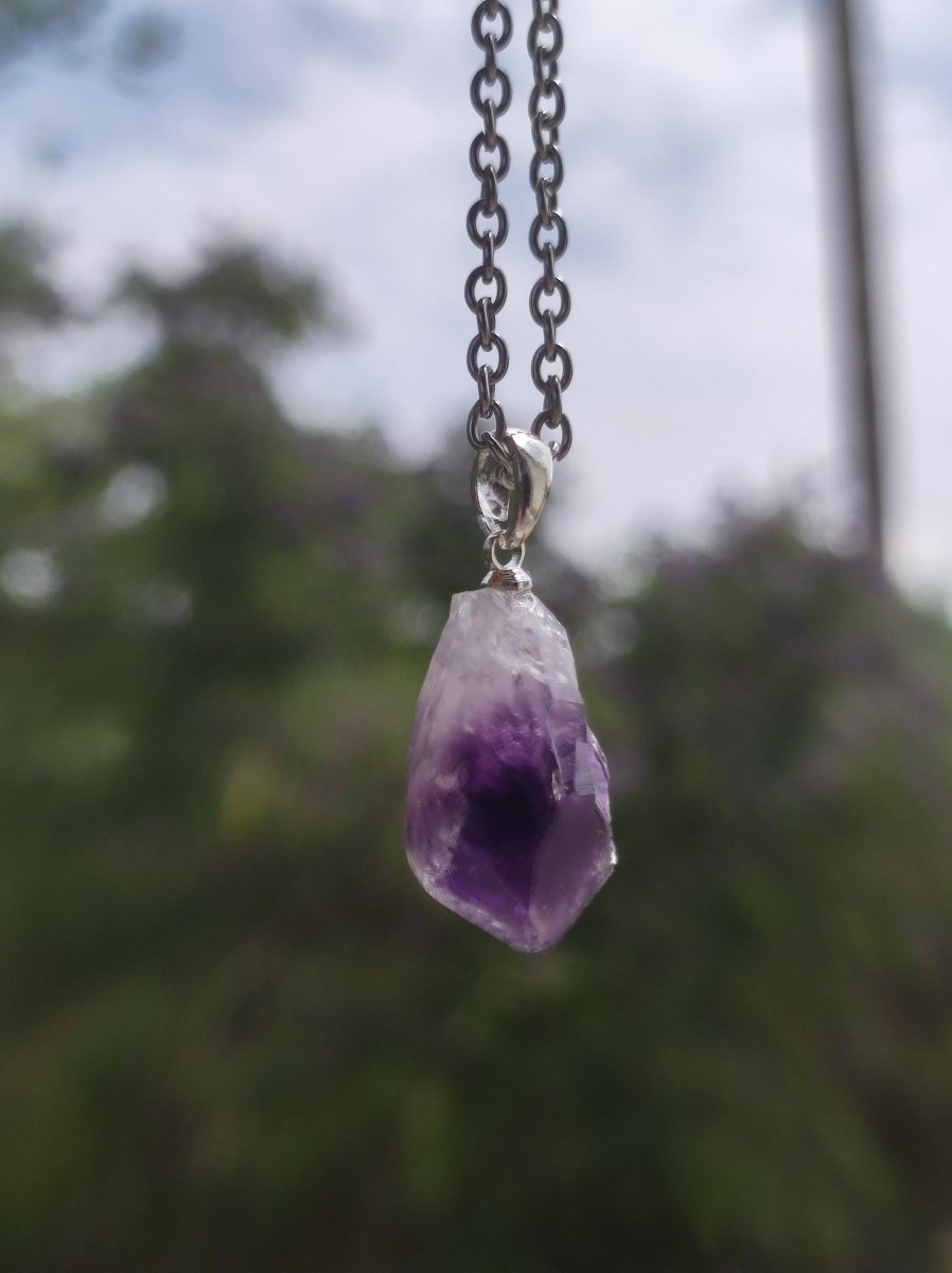 Amethyst Tropfen Roh - 925 Sterling Silber Edelstein Kette blau Rarität Natur Heilstein Kristall Anhänger Mann Frau Kind Er Sie Geschenk - Art of Nature Berlin