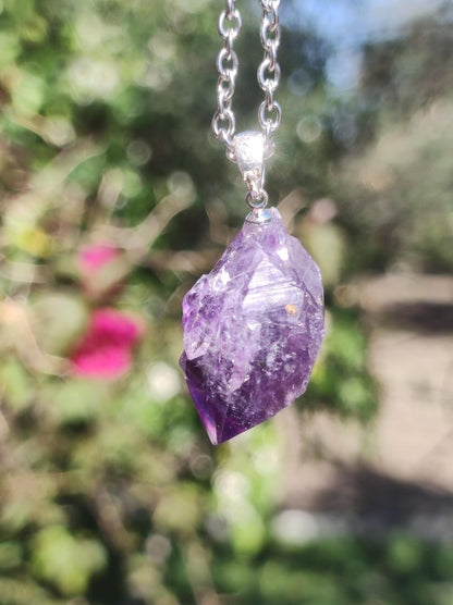 Amethyst Tropfen Roh - 925 Sterling Silber Edelstein Kette blau Rarität Natur Heilstein Kristall Anhänger Mann Frau Kind Er Sie Geschenk - Art of Nature Berlin