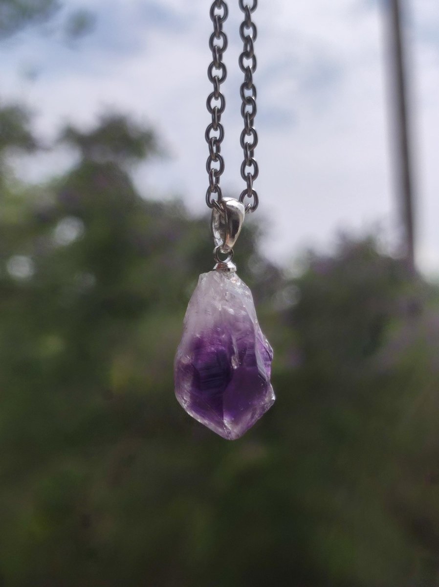 Amethyst Tropfen Roh - 925 Sterling Silber Edelstein Kette blau Rarität Natur Heilstein Kristall Anhänger Mann Frau Kind Er Sie Geschenk - Art of Nature Berlin