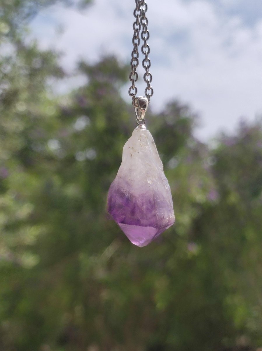 Amethyst Tropfen Roh - 925 Sterling Silber Edelstein Kette blau Rarität Natur Heilstein Kristall Anhänger Mann Frau Kind Er Sie Geschenk - Art of Nature Berlin