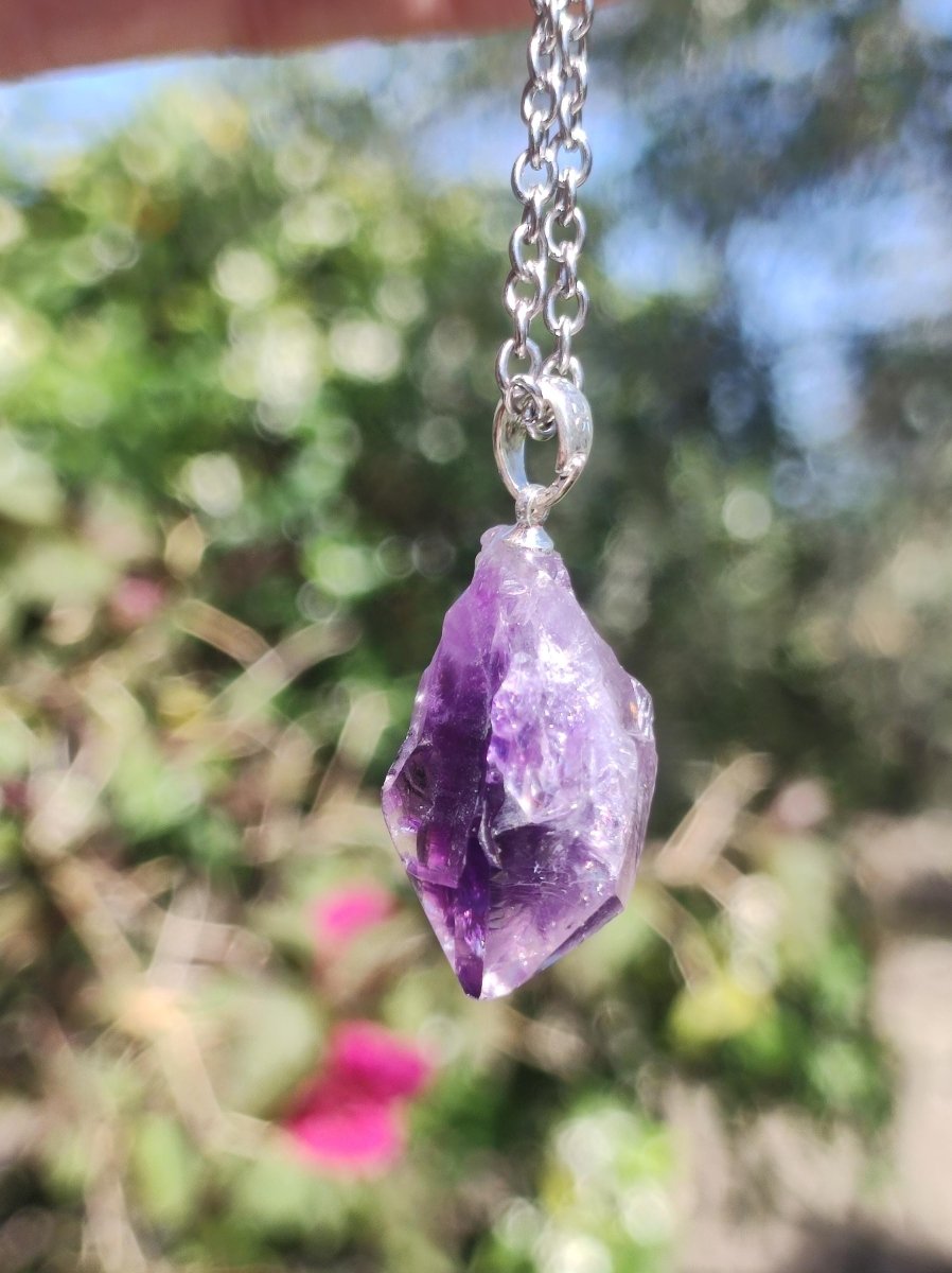 Amethyst Tropfen Roh - 925 Sterling Silber Edelstein Kette blau Rarität Natur Heilstein Kristall Anhänger Mann Frau Kind Er Sie Geschenk - Art of Nature Berlin