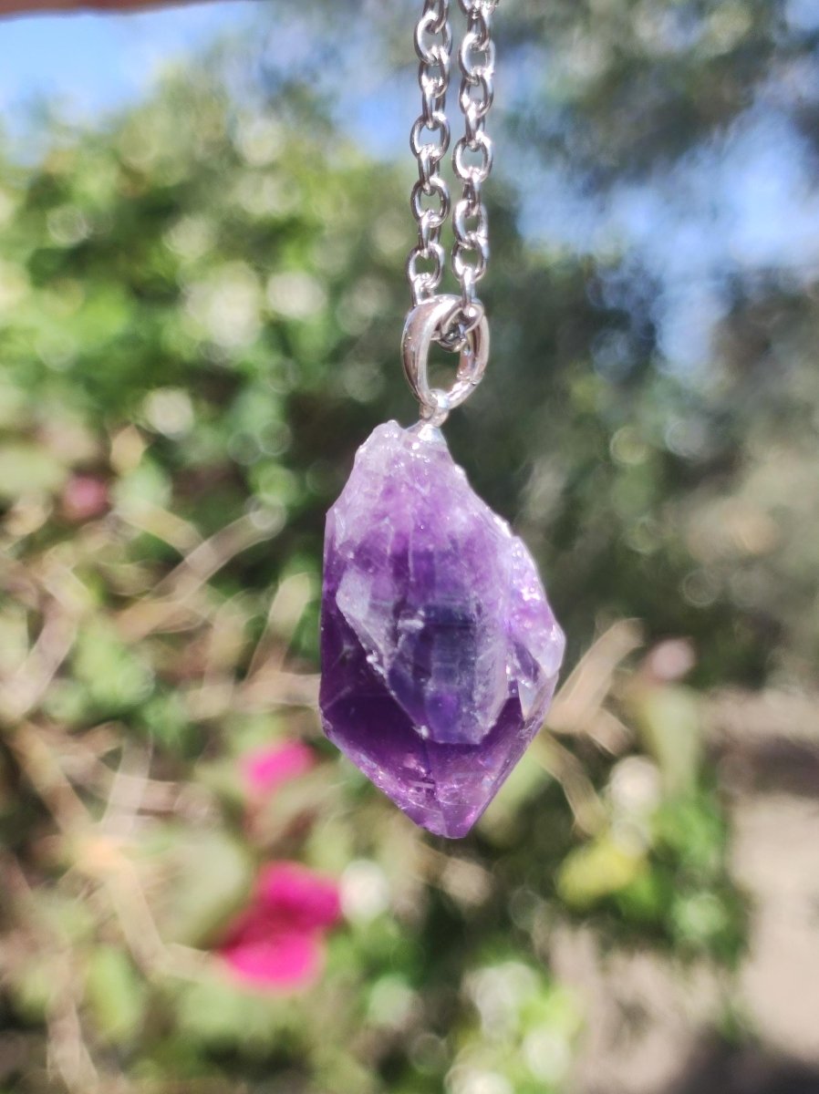 Amethyst Tropfen Roh - 925 Sterling Silber Edelstein Kette blau Rarität Natur Heilstein Kristall Anhänger Mann Frau Kind Er Sie Geschenk - Art of Nature Berlin