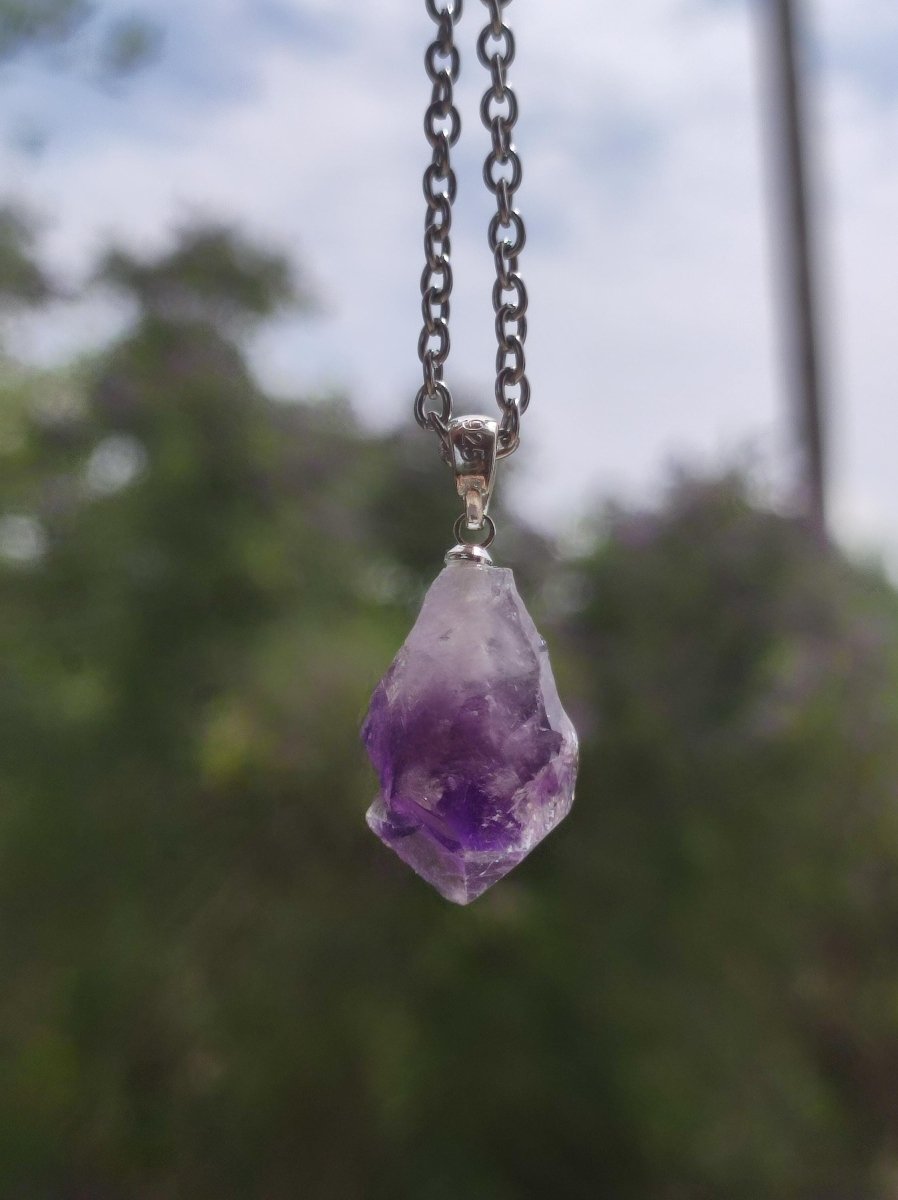 Amethyst Tropfen Roh - 925 Sterling Silber Edelstein Kette blau Rarität Natur Heilstein Kristall Anhänger Mann Frau Kind Er Sie Geschenk - Art of Nature Berlin