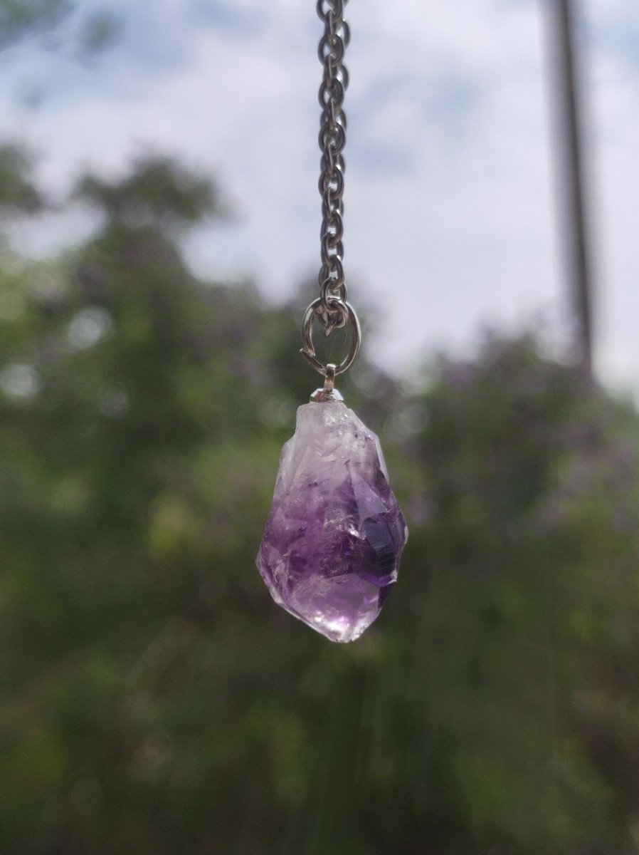 Amethyst Tropfen Roh - 925 Sterling Silber Edelstein Kette blau Rarität Natur Heilstein Kristall Anhänger Mann Frau Kind Er Sie Geschenk - Art of Nature Berlin
