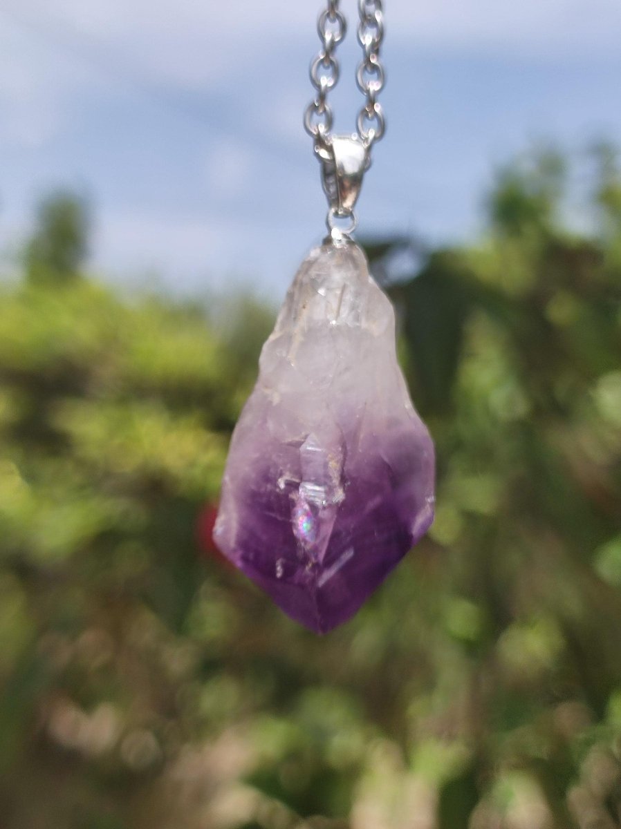 Amethyst Tropfen Roh - 925 Sterling Silber Edelstein Kette blau Rarität Natur Heilstein Kristall Anhänger Mann Frau Kind Er Sie Geschenk - Art of Nature Berlin