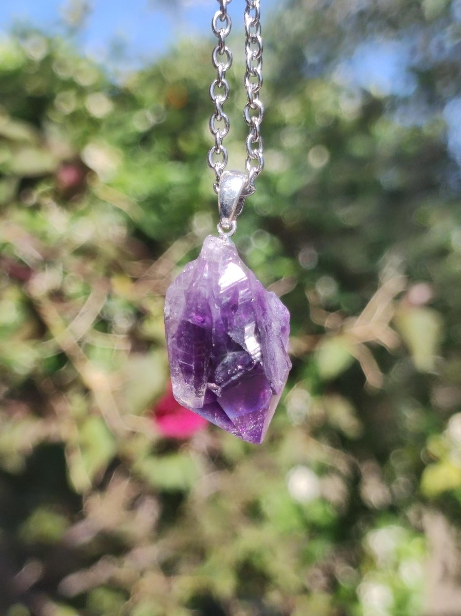 Amethyst Tropfen Roh - 925 Sterling Silber Edelstein Kette blau Rarität Natur Heilstein Kristall Anhänger Mann Frau Kind Er Sie Geschenk - Art of Nature Berlin