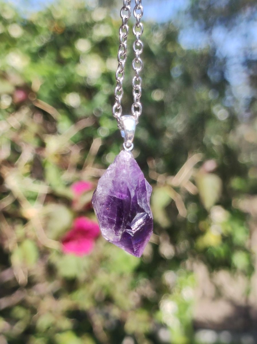 Amethyst Tropfen Roh - 925 Sterling Silber Edelstein Kette blau Rarität Natur Heilstein Kristall Anhänger Mann Frau Kind Er Sie Geschenk - Art of Nature Berlin