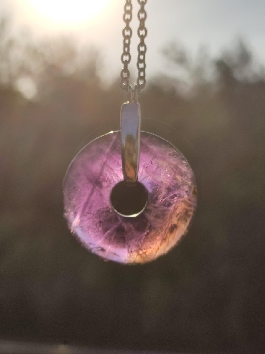 Ametrin (Amethyst & Citrin) A ~ Edelstein Donut Kette + 925 Silber Halter Lila Heilstein Schutzsymbol Mann Frau Glück Natur Rarität Geschenk - Art of Nature Berlin