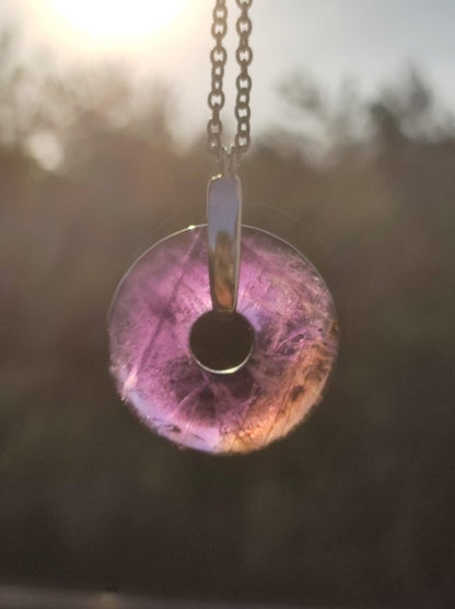 Ametrin (Amethyst & Citrin) A ~ Edelstein Donut Kette + 925 Silber Halter Lila Heilstein Schutzsymbol Mann Frau Glück Natur Rarität Geschenk - Art of Nature Berlin